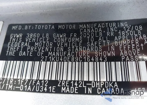 2009 Toyota Matrix из США, поврежденный, VIN 2T1KU40E89C164843